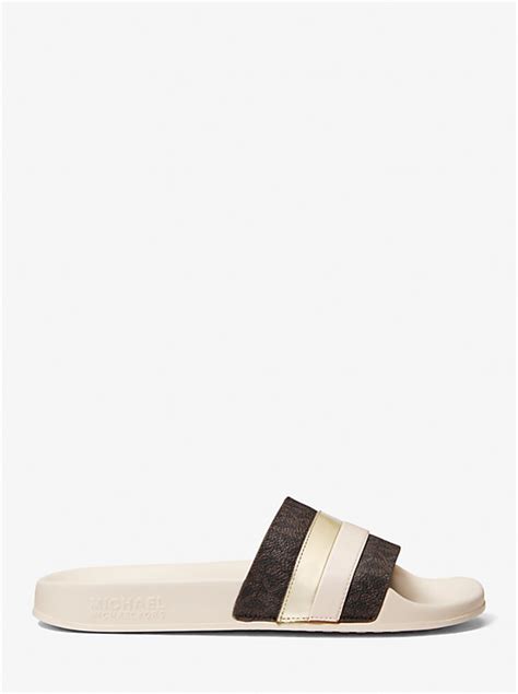 michael kors brandy|Brandy Striped Logo Slide Sandal .